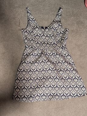 Navy and White Printed Mini Dress